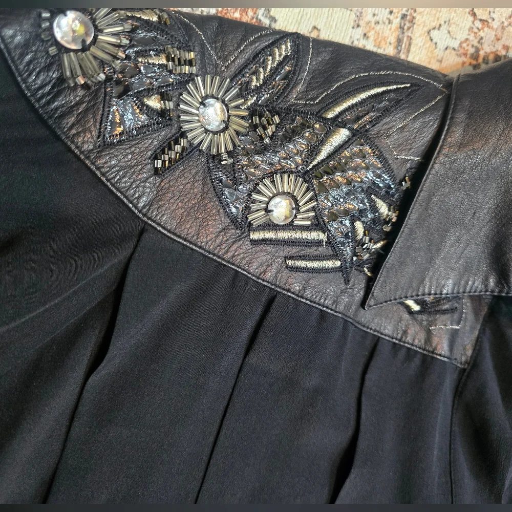 Vintage Western Cowgirl Silk Leather Snakeskin Button Up Blouse Size 8 Rodeo - Picture 3 of 10